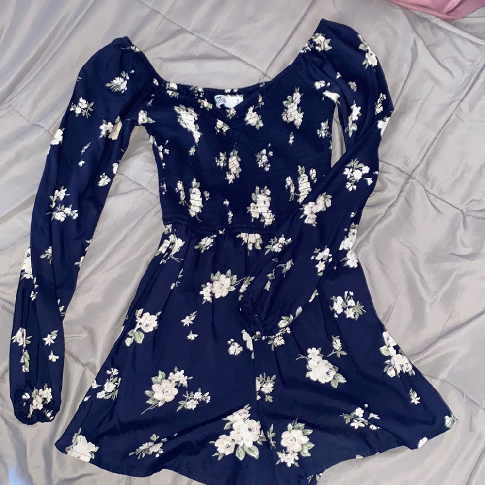 Navy Blue, Floral Hollister Romper Size Small